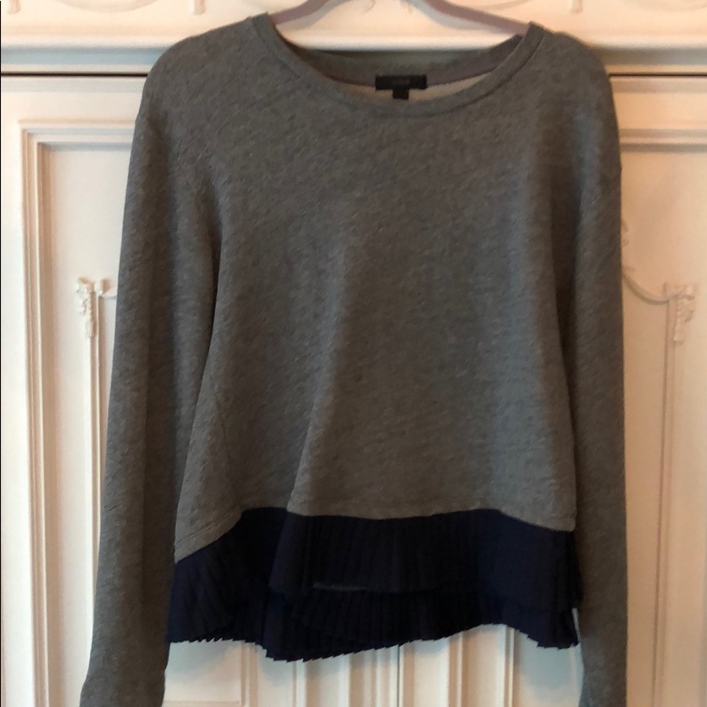 J Crew | Grey and Navy Ruffle Sweater